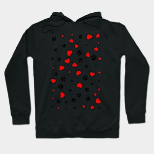 pattern with hearts and paw print - I love animals Hoodie